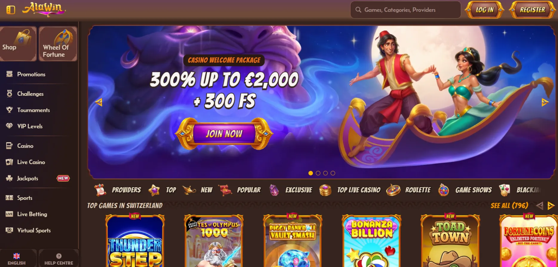 Alawin Casino Screen