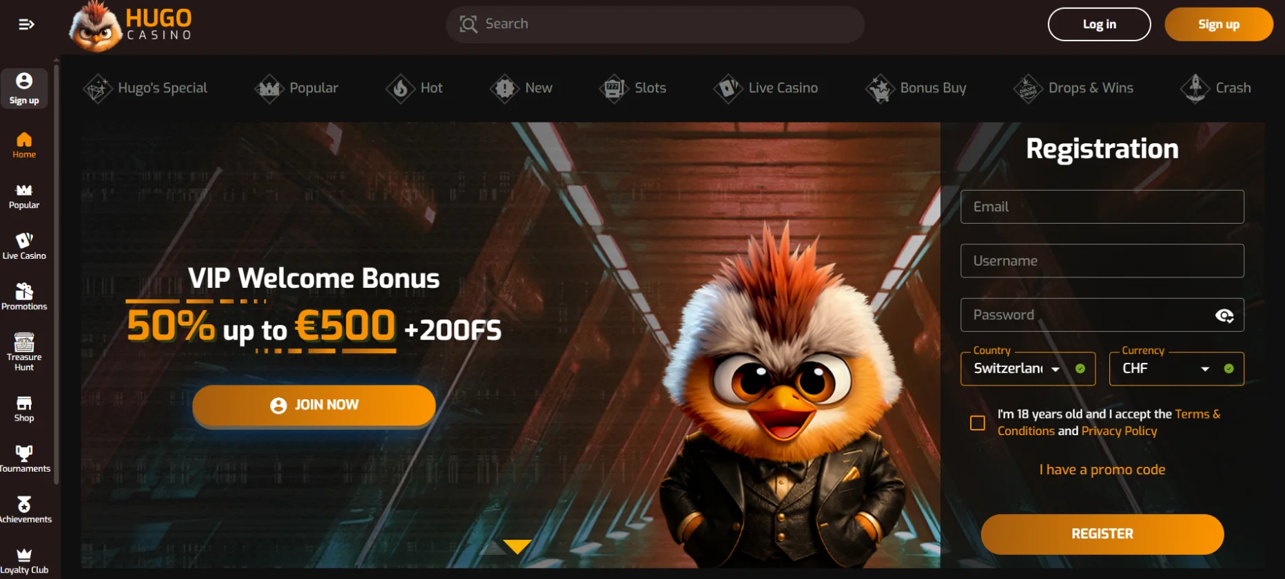 Hugo Casino Screen